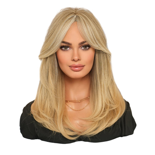 Multi-Layer Shoulder-Length Wig with Linen Bangs