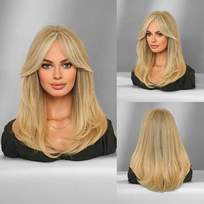 Multi-Layer Shoulder-Length Wig with Linen Bangs