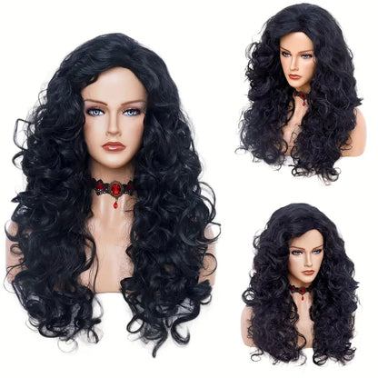 Natural Brown Long Hair Curly Wavy Full Head Halloween Wig