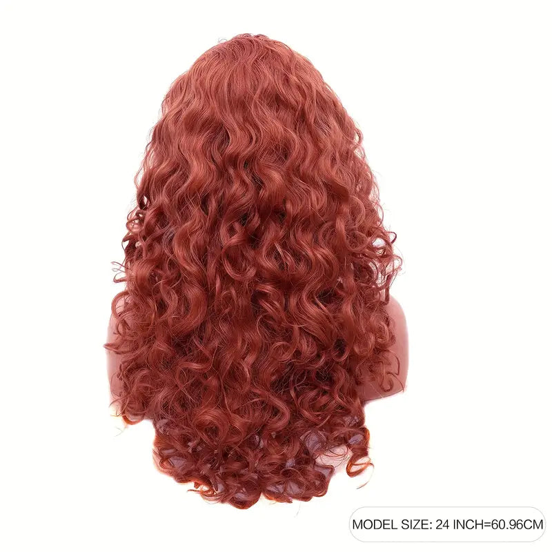 Natural Brown Long Hair Curly Wavy Full Head Halloween Wig