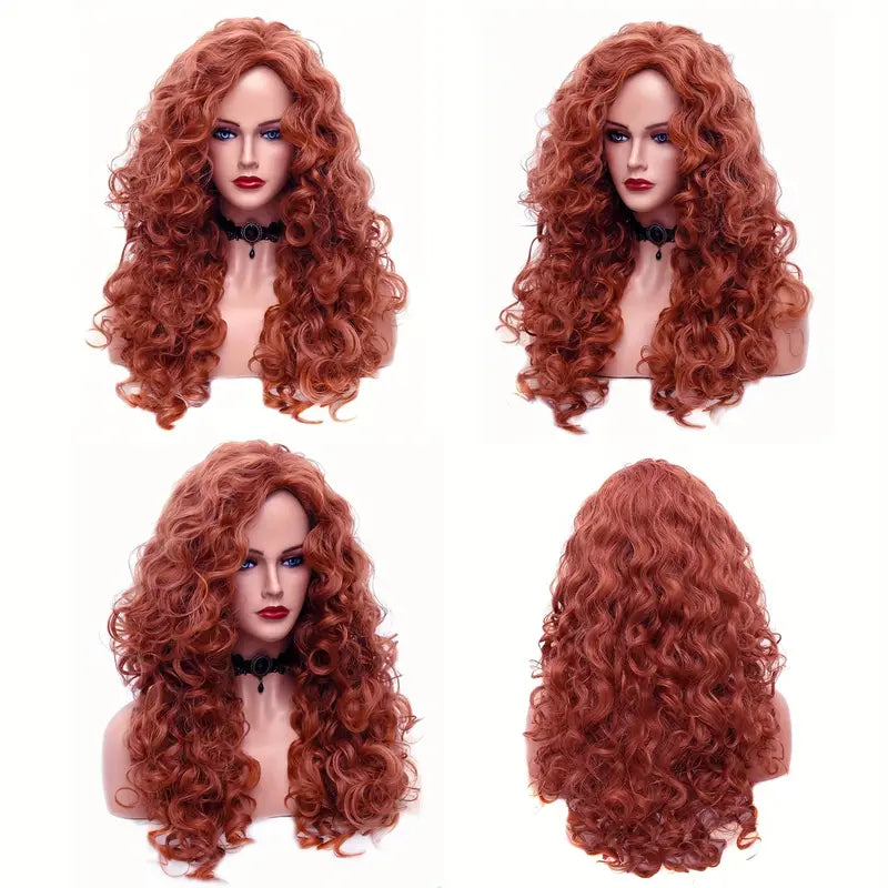 Natural Brown Long Hair Curly Wavy Full Head Halloween Wig