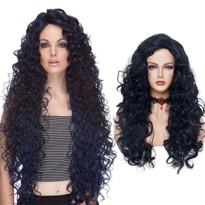 Natural Brown Long Hair Curly Wavy Full Head Halloween Wig