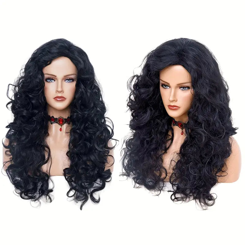 Natural Brown Long Hair Curly Wavy Full Head Halloween Wig