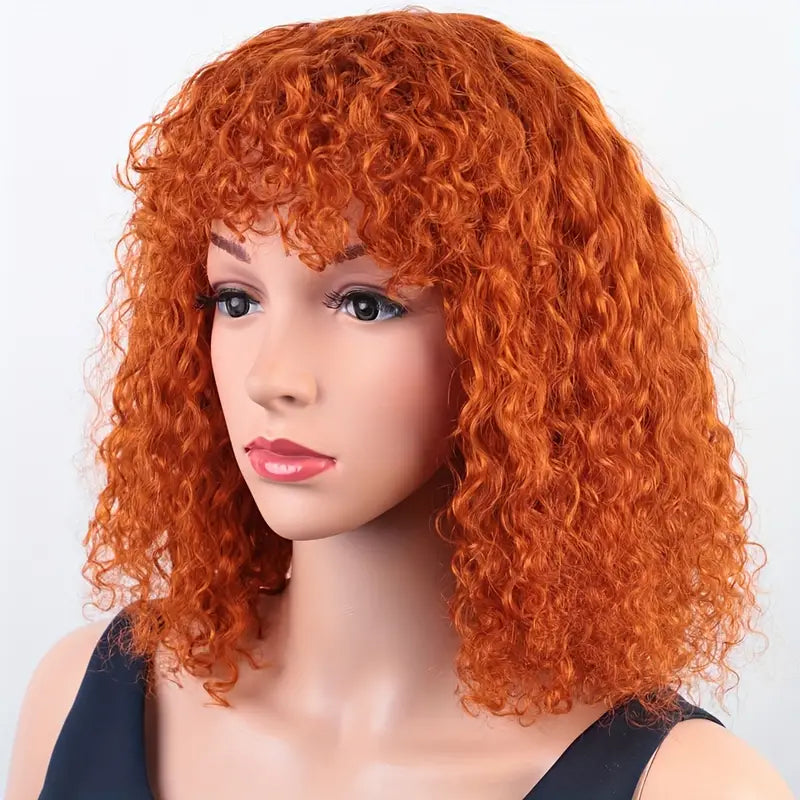 Orange Short Curly Bob Synthetic Wig with Bangs