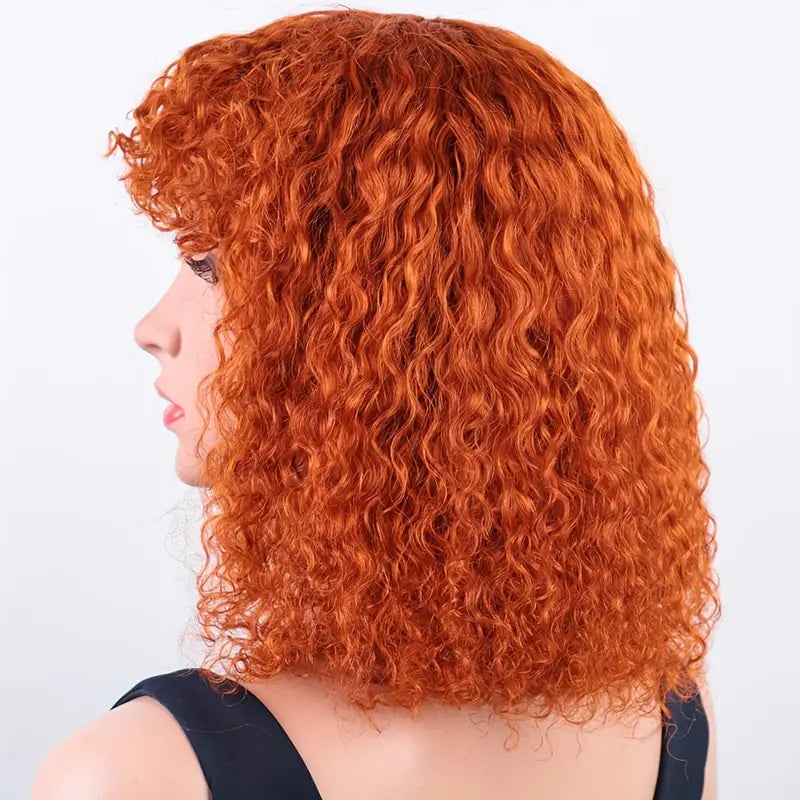 Orange Short Curly Bob Synthetic Wig with Bangs