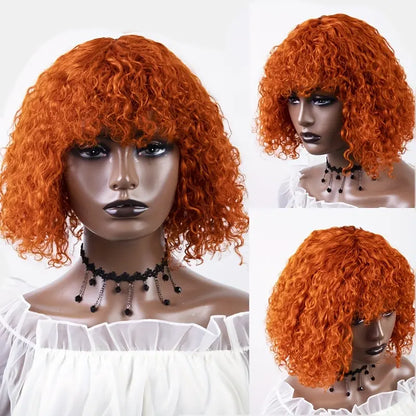 Orange Short Curly Bob Synthetic Wig with Bangs