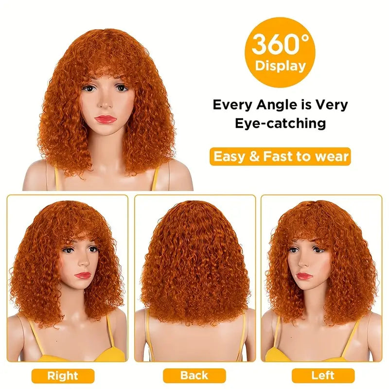 Orange Short Curly Bob Synthetic Wig with Bangs