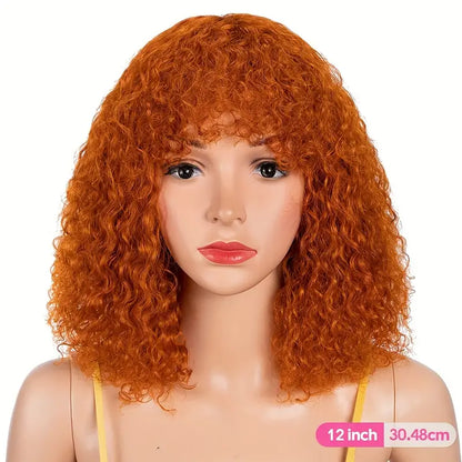 Orange Short Curly Bob Synthetic Wig with Bangs