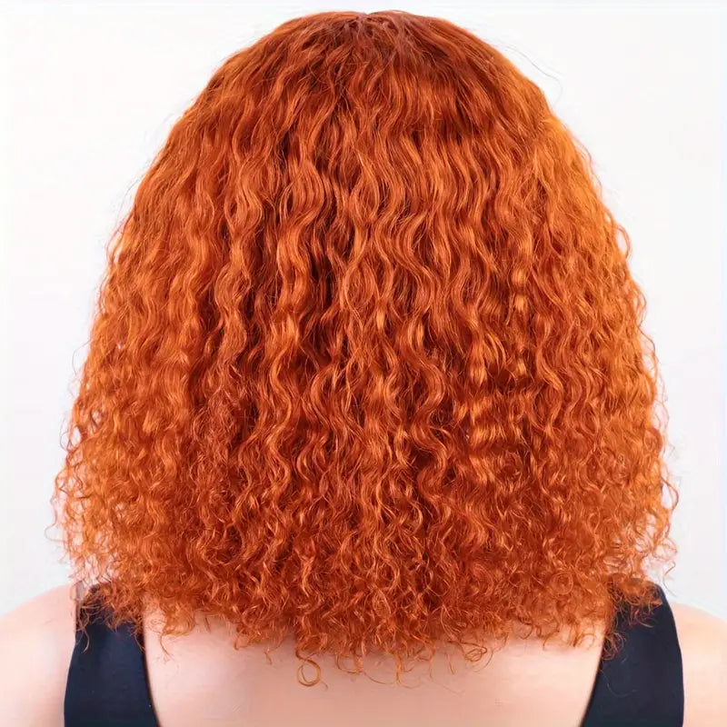 Orange Short Curly Bob Synthetic Wig with Bangs