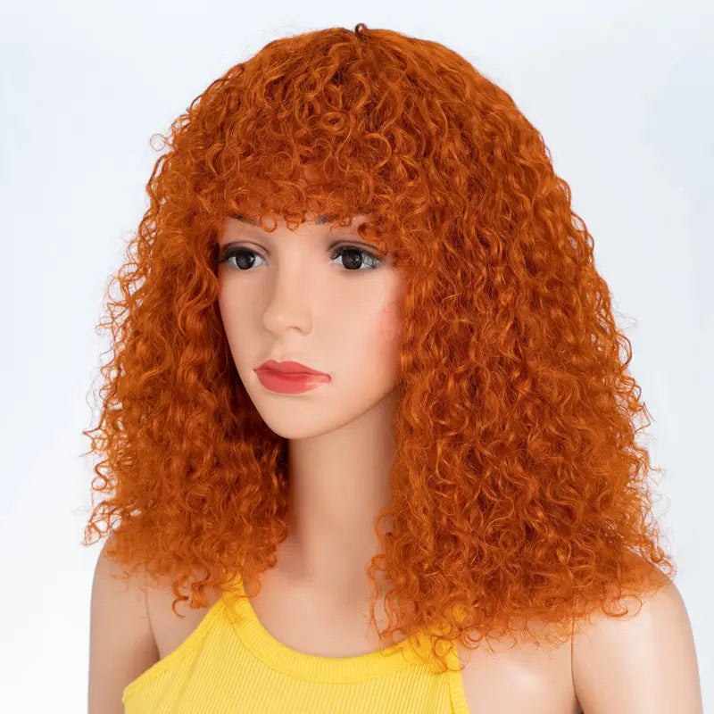 Orange Short Curly Bob Synthetic Wig with Bangs