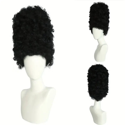 Retro Black Beehive Wig for Women – 70s & 80s Style Curly Bouffant with Powdered Look