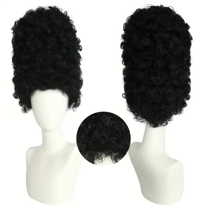 Retro Black Beehive Wig for Women – 70s & 80s Style Curly Bouffant with Powdered Look