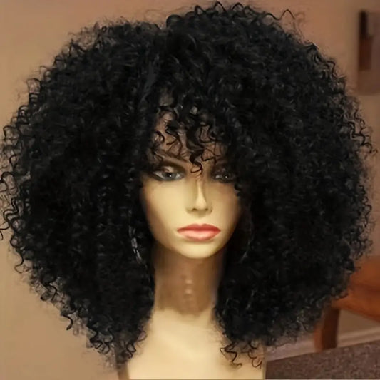 Short Afro Hair Wigs with Bangs for Women