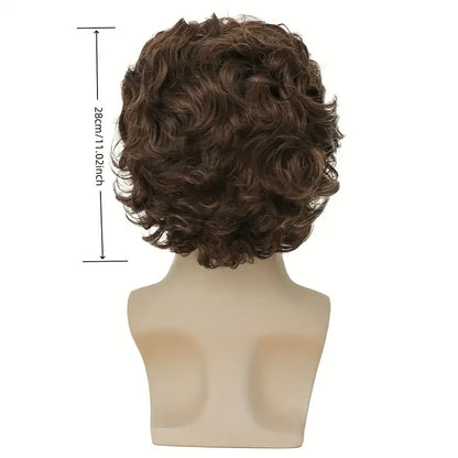 Short Brown Curly Wig with Bangs for Men - Perfect for Halloween and Cosplay