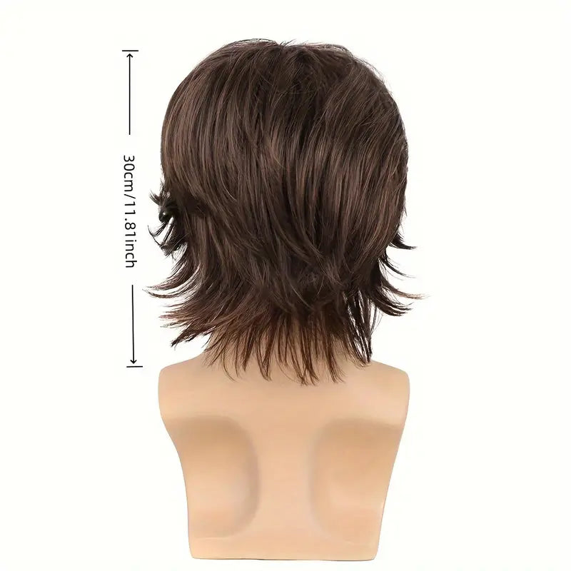 Short Brown Wig for Men - Layered Fluffy Synthetic Hair