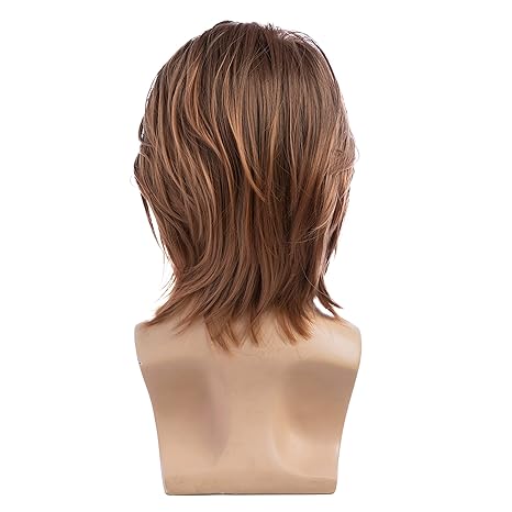 Short Brown Wig with Fluffy Synthetic Hair