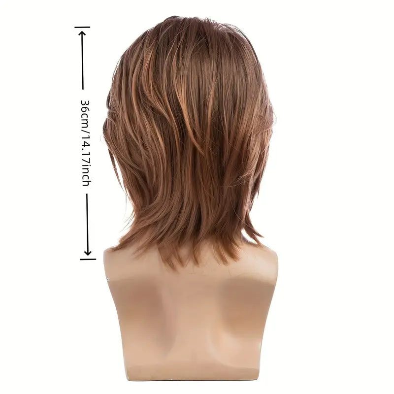 Short Brown Wig with Fluffy Synthetic Hair