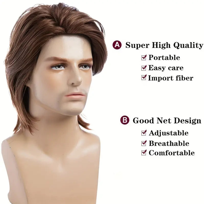 Short Brown Wig with Fluffy Synthetic Hair