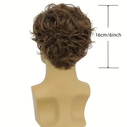 Short Brown Wigs for Men - Curly, Layered, Side Part Hair