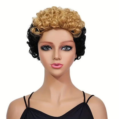 Short Curly Pixie Cut Wig - Black with Blonde Front