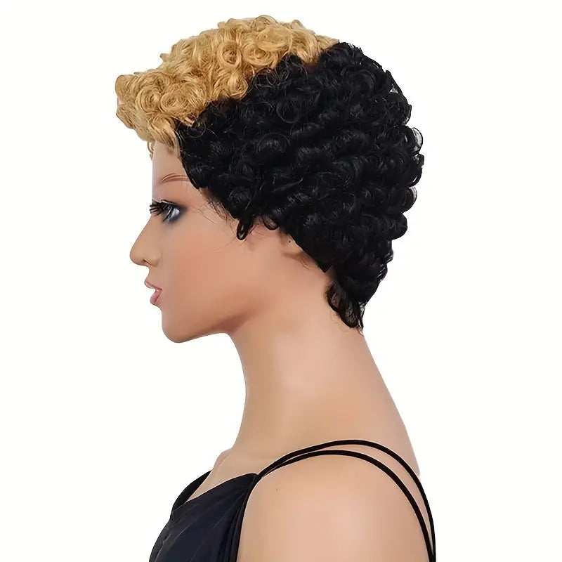 Short Curly Pixie Cut Wig - Black with Blonde Front