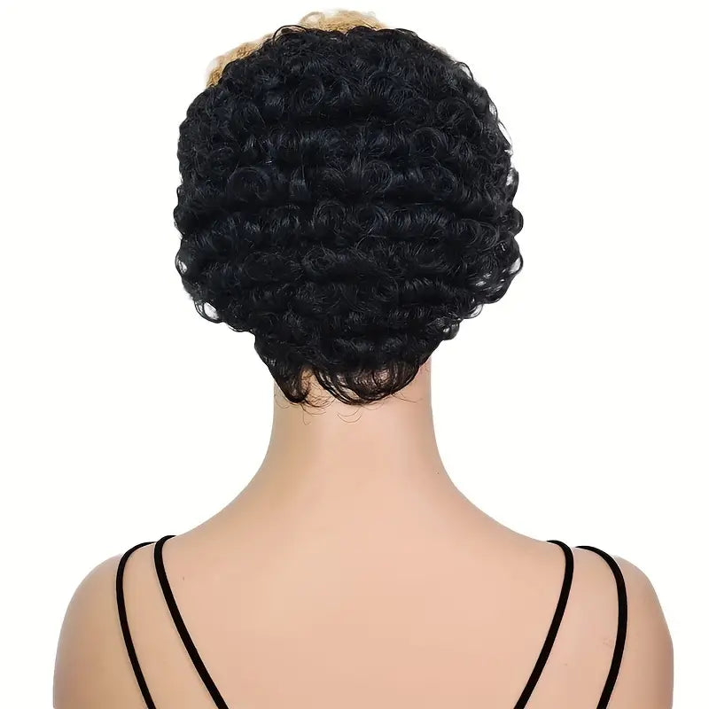 Short Curly Pixie Cut Wig - Black with Blonde Front