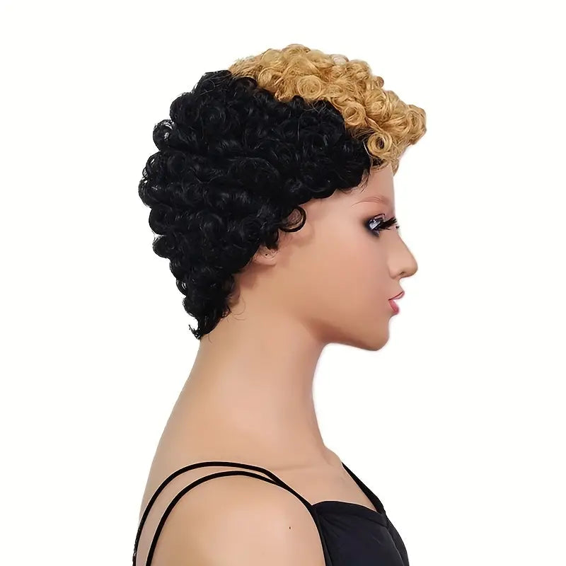 Short Curly Pixie Cut Wig - Black with Blonde Front