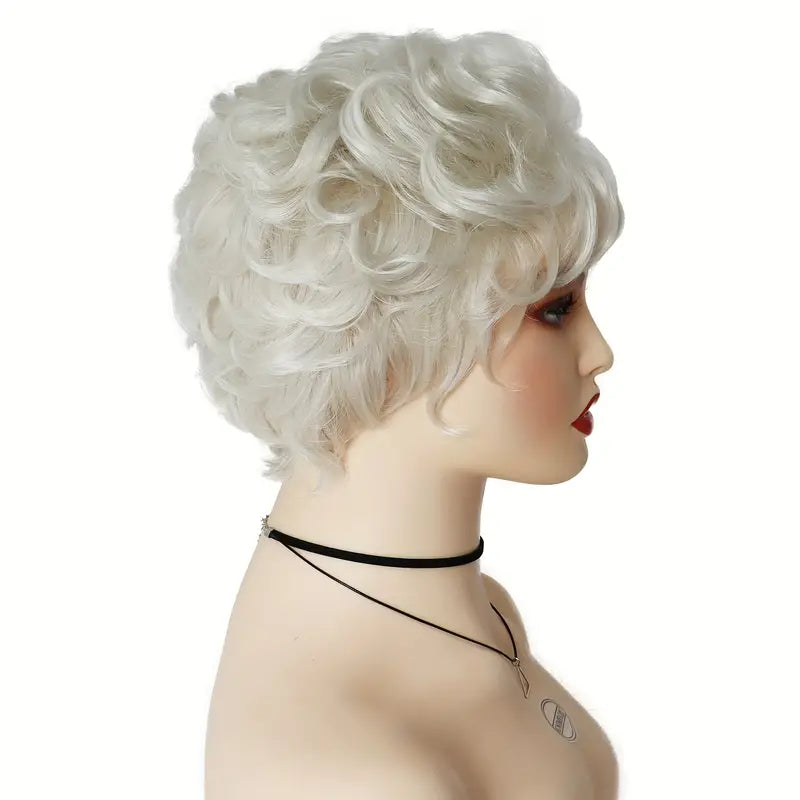 Short Curly Wig for Women - Grey Old Lady Costume Halloween Wig