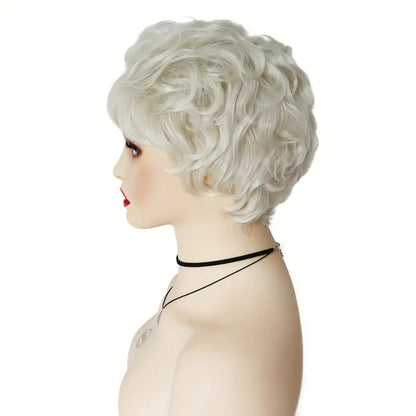 Short Curly Wig for Women - Grey Old Lady Costume Halloween Wig