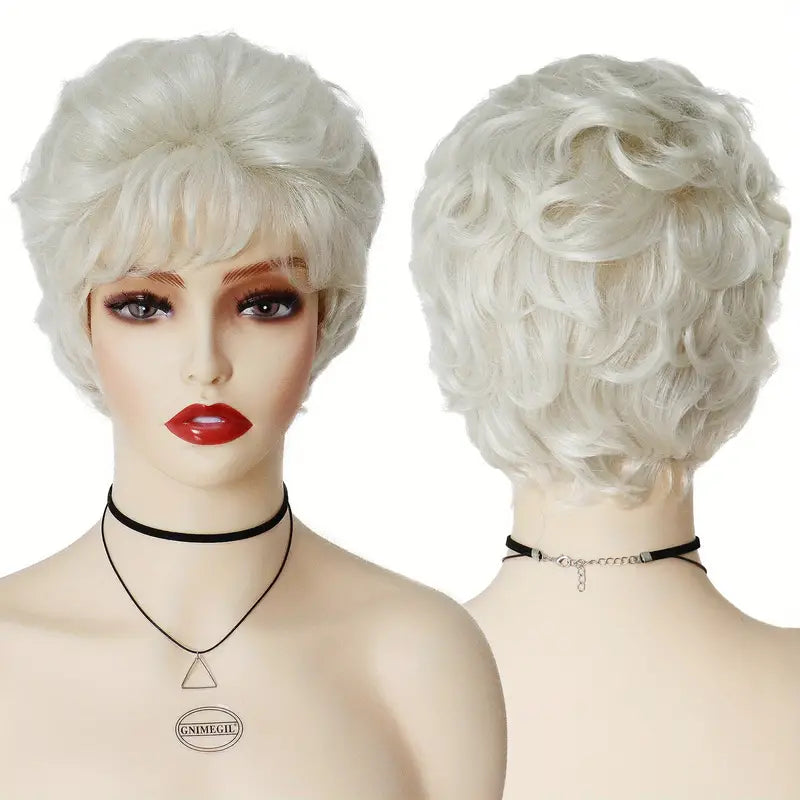 Short Curly Wig for Women - Grey Old Lady Costume Halloween Wig