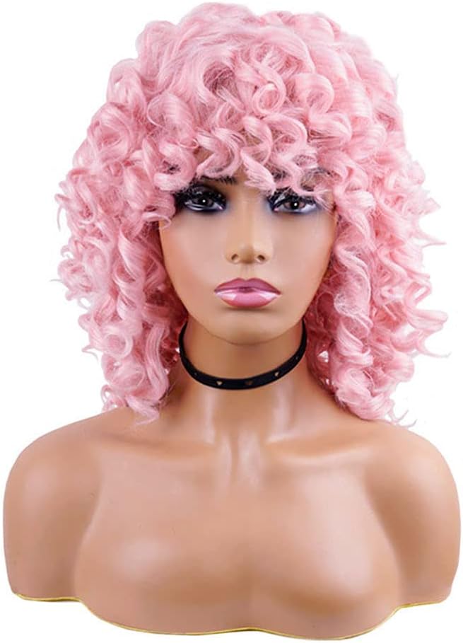 Short Hair Afro Curly Wig with Bangs - 14 Inch