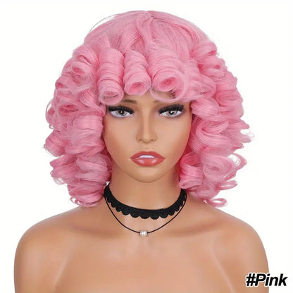 Short Hair Afro Curly Wig with Bangs - 14 Inch