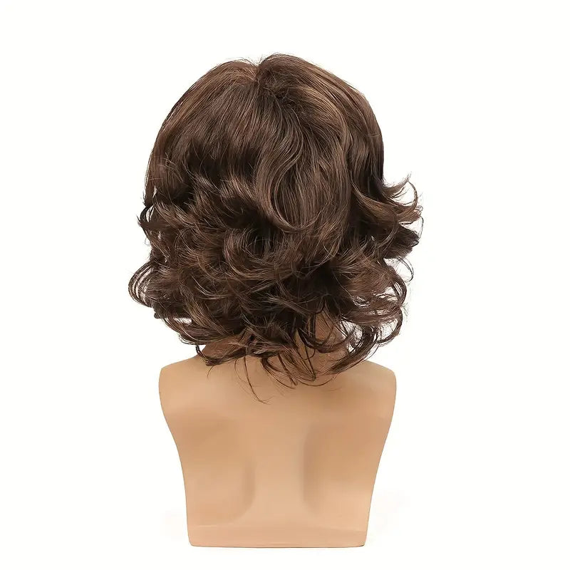 Short Layered Curly Wavy Brown Male Wig