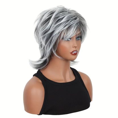 Short Wig Pixie Cut Wig Shaggy Layered Fluffy Gray Mixed Black