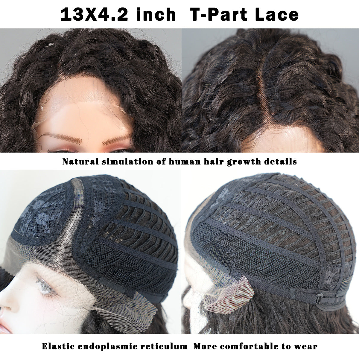 Small Cross Lace Wig – Long Brown Water Wave, Curly, Middle Part