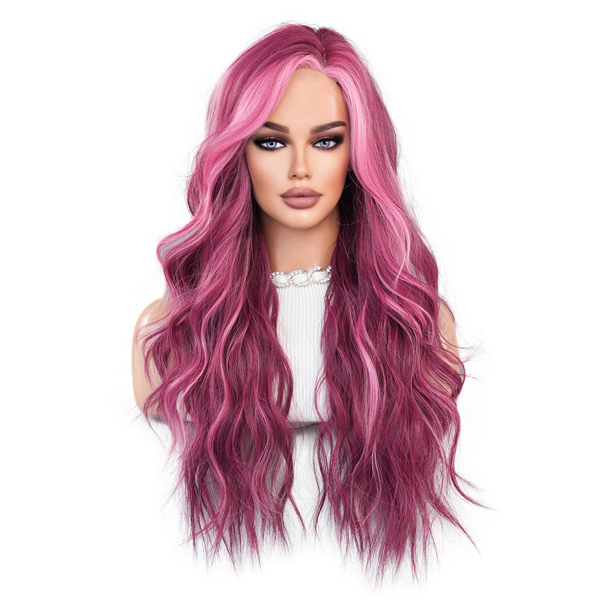 Small Lace Wig – Starry Purple Highlighted Long Wavy Synthetic Full Wig