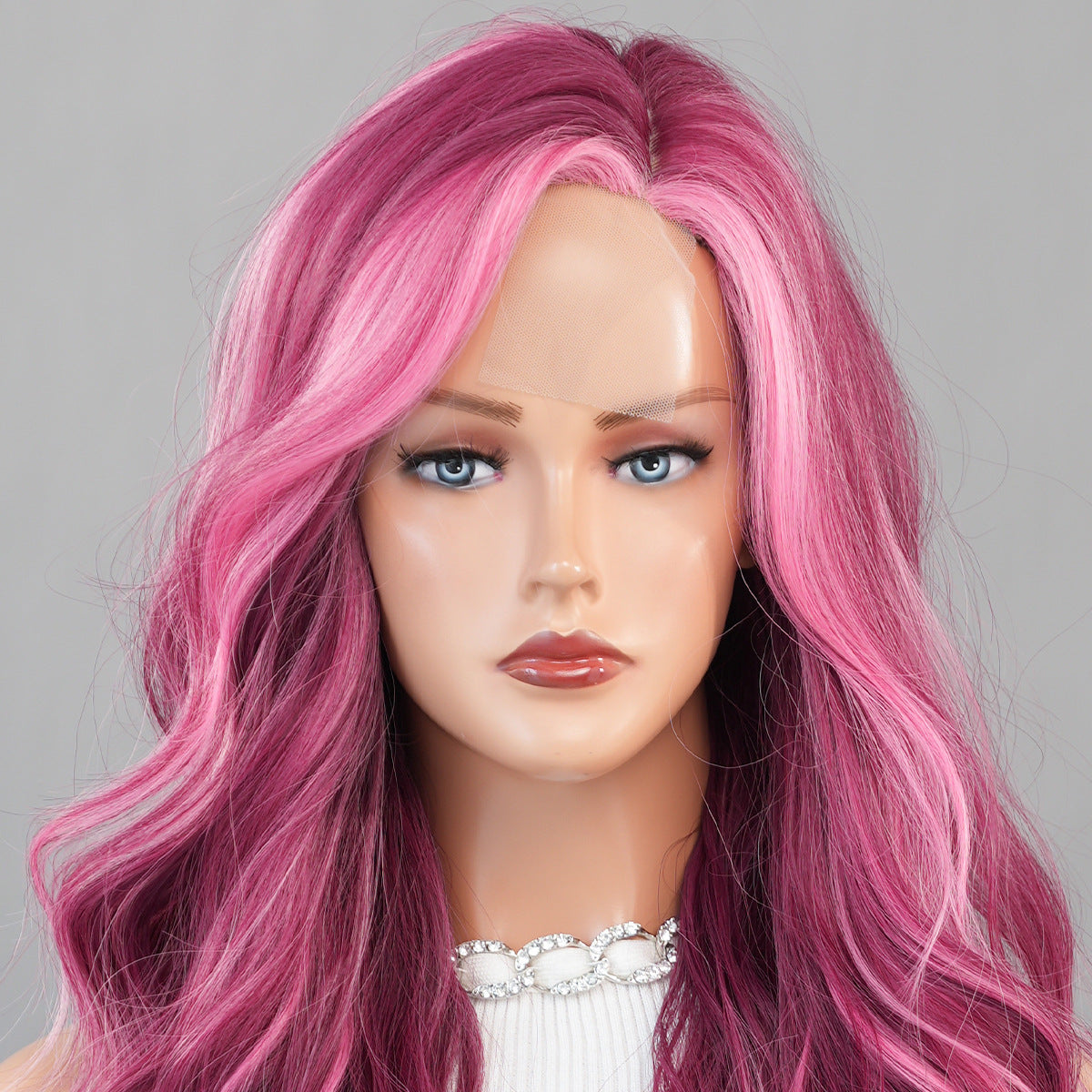 Small Lace Wig – Starry Purple Highlighted Long Wavy Synthetic Full Wig