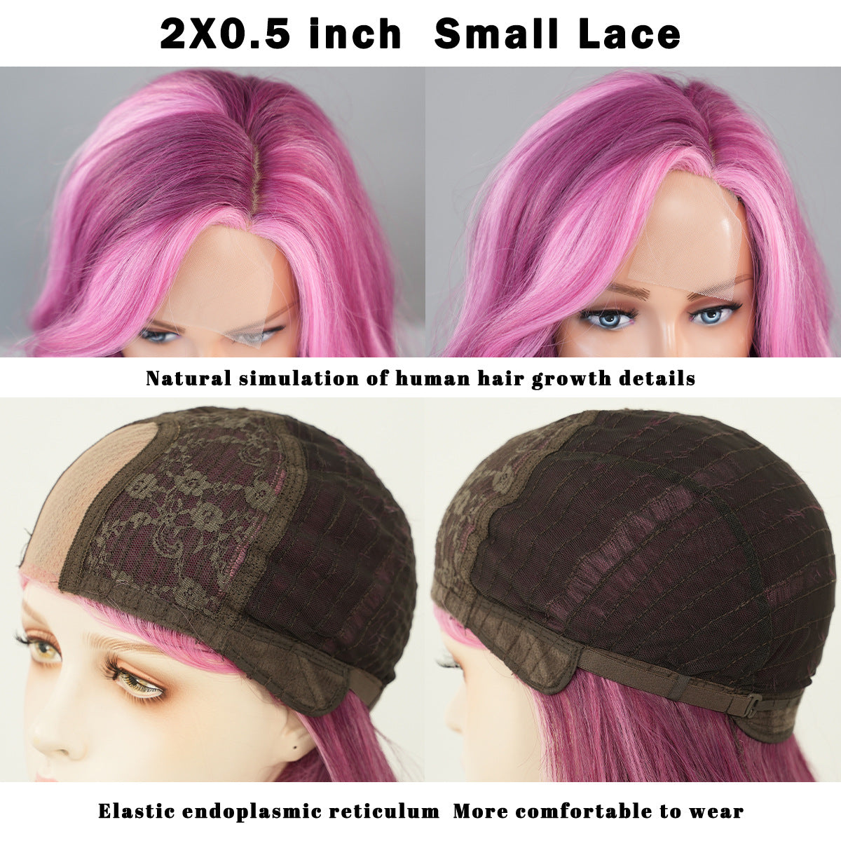 Small Lace Wig – Starry Purple Highlighted Long Wavy Synthetic Full Wig