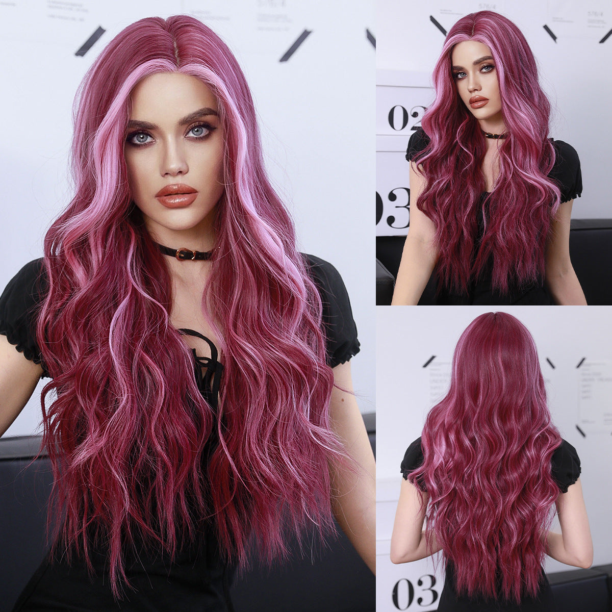 Small Lace Wig – Starry Purple Highlighted Long Wavy Synthetic Full Wig