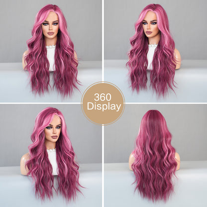 Small Lace Wig – Starry Purple Highlighted Long Wavy Synthetic Full Wig