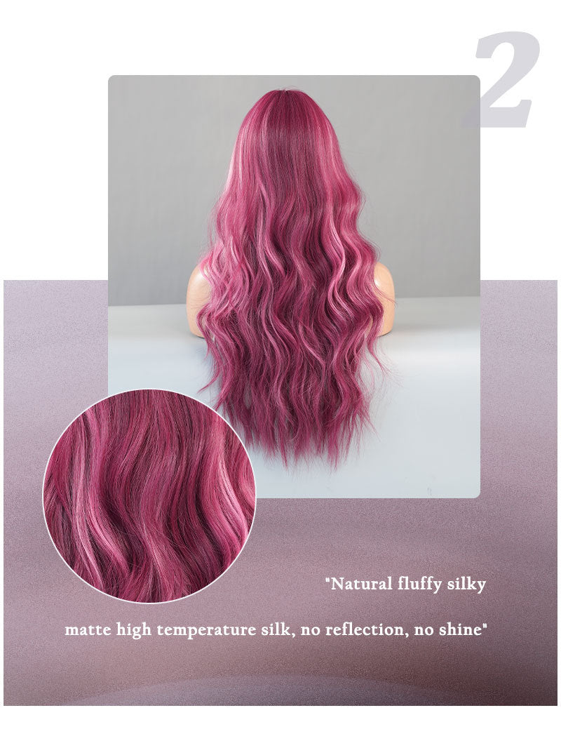 Small Lace Wig – Starry Purple Highlighted Long Wavy Synthetic Full Wig