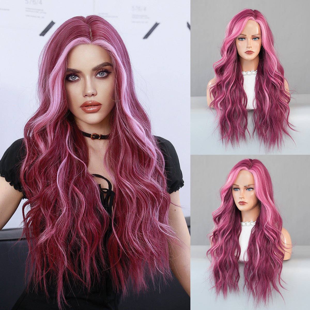 Small Lace Wig – Starry Purple Highlighted Long Wavy Synthetic Full Wig