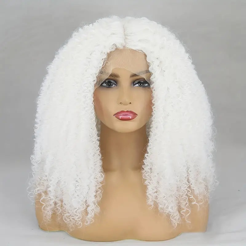 Snow White Afro Kinky Curly Synthetic Lace Front Wig