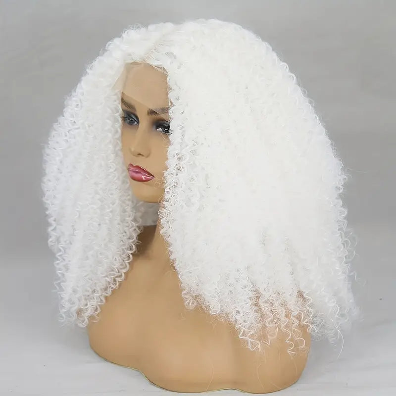 Snow White Afro Kinky Curly Synthetic Lace Front Wig