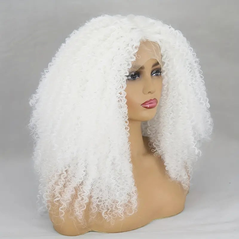 Snow White Afro Kinky Curly Synthetic Lace Front Wig