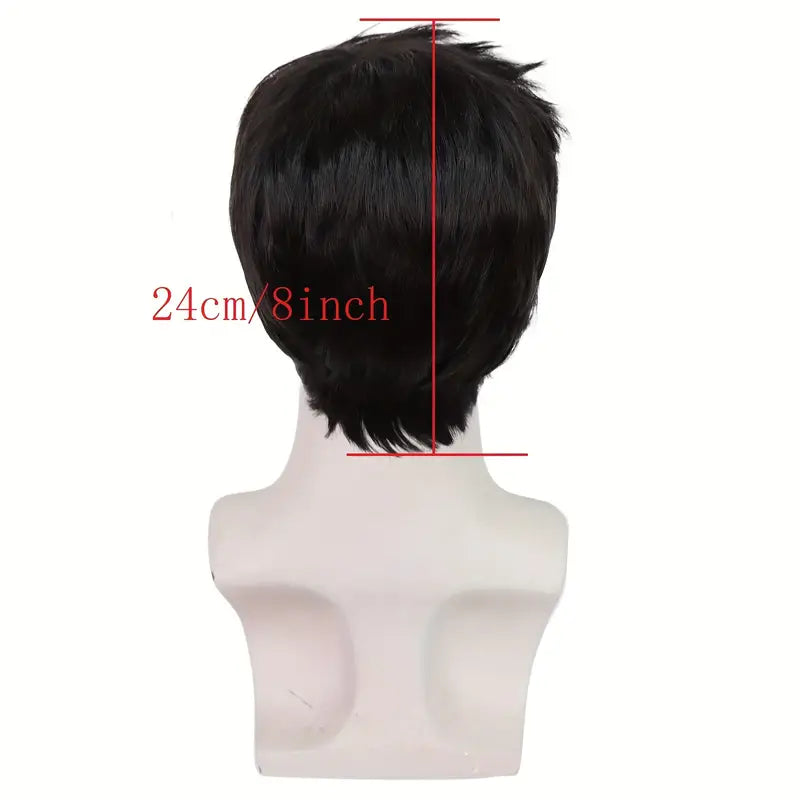 Straight Synthetic Black Wig for Men: Heat-Resistant, Realistic Pixie Cut with Bangs