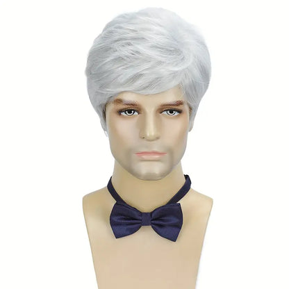 Stylish Men's Silvery Wig - Short Straight Synthetic Hair