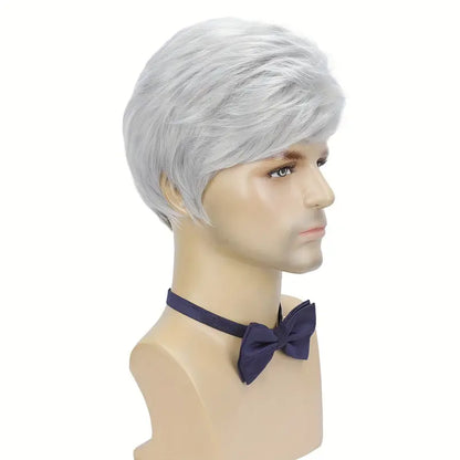 Stylish Men's Silvery Wig - Short Straight Synthetic Hair