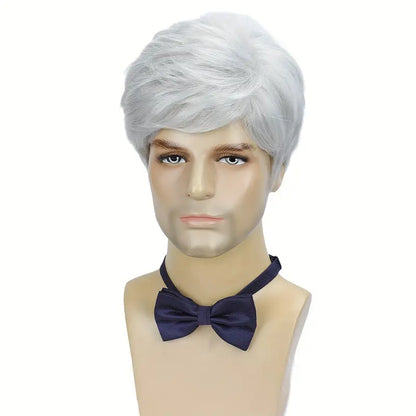 Stylish Men's Silvery Wig - Short Straight Synthetic Hair