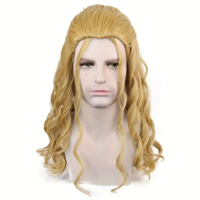 Synthetic Medium Length Brown Blonde Wavy Men's Wig